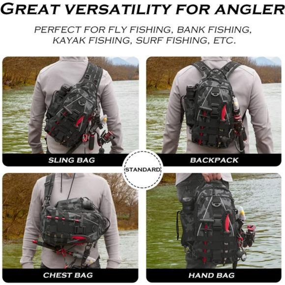 Fishing Backpack Tackle Sling Bag - Fishing Backpack with Rod Holder Tackle Box - Picture 3 of 6